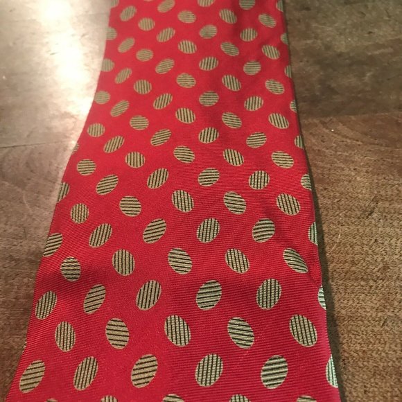 Fendi Mens Tie Italy Pure Silk Red Yellow Polka Dots Ovals  Fendi Mens Tie Italy Pure Silk Red Yellow Polka Dots Ovals Striped Ovals